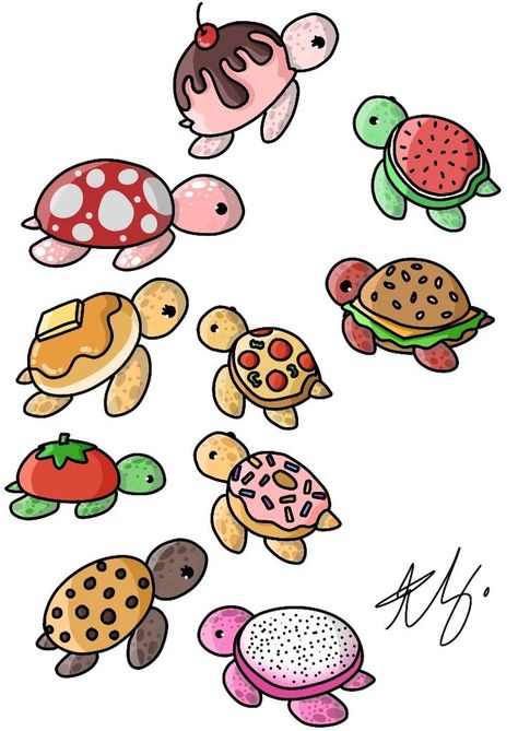 Cute Turtle Drawings, Turtle Drawing, Cute Easy Doodles, Cute Food Drawings, Cute Animal Drawings Kawaii, Easy Doodles, Little Drawings, Doodle Ideas, Easy Doodles Drawings