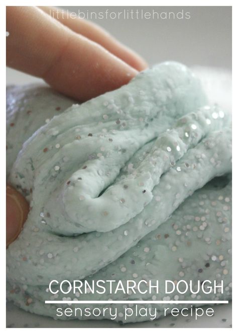 Cornstarch Dough 3 Ingredient Sensory Play Recipe Cornstarch Dough, Sensory Play Recipes, Sensory Dough, Messy Play, Kids Sensory, Toddler Fun, Play Food, 3 Ingredient, Sensory Bins