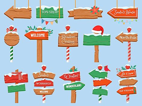 Santa's Workshop Illustration, North Pole Signs, Santa's Workshop Sign, Winter Tattoo, Santa Workshop, Shop Vector, North Pole Sign, Plank Art, Signs Christmas