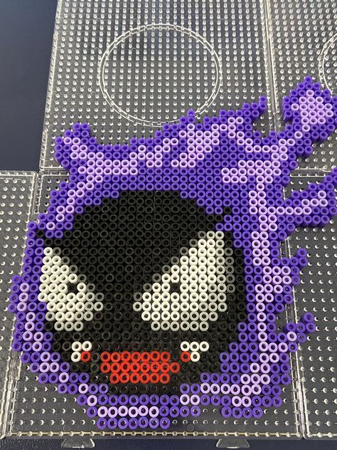 Pokemon Ghastly, Crossed Stitch, Melt Beads Patterns, Christmas Perler Beads, Pokemon Perler, Pokemon Bead, Hamma Beads Ideas, Pixel Art Pokemon, Easy Perler Bead Patterns