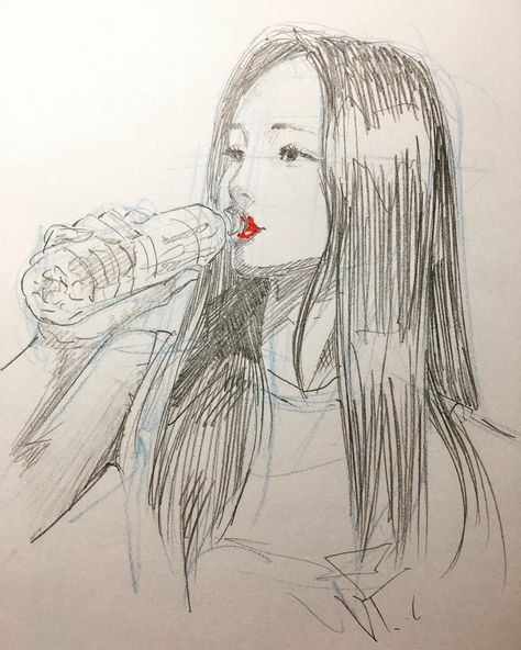 Girl drinking water Drinking Drawing Pose, Drinking Water Drawing Reference, Drinking Water Pose Reference, Holding Water Bottle Reference, Drinking Water Reference, Woman In Water Drawing, Drinking Pose Drawing, Drinking Drawing Reference, Drinking Water Illustration