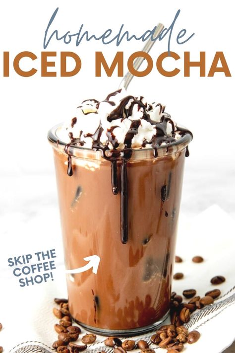 You'll never hit the coffee shop again with this Easy Iced Mocha Recipe in your back pocket! It's a breeze to make at home! Iced Mocha Latte Recipe, Diy Iced Coffee Recipes, Iced Cocoa, Beans Photography, Mocha Syrup, Iced Mocha Recipe, Homemade Iced Coffee Recipe, Diy Iced Coffee, Keurig Recipes