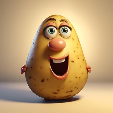 A potato with a face that says " happy p... | Premium Photo #Freepik #photo #potato #potatoes #potatoe #tuber Funny Potato Pictures, Potato Animation, Potato Photo, Potato Character, Hot Potato Game, Potato Picture, Potato Images, Funny Fruits, Spring Potato