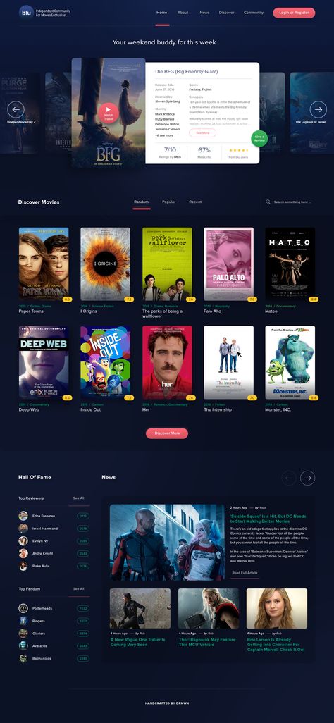 Movie Website UI Design Movie App, Movie Website, Movie Sites, Ui Design Website, Creative Web Design, Fun Website Design, Website Design Layout, Ui Design Inspiration, Web Layout Design