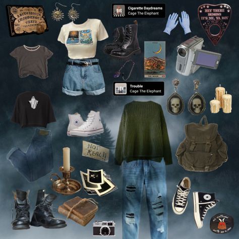 Some sick ass outfits for hangin with the paranormal 👻 Paranormal Outfits, Paranormal Aesthetic Outfits, Paranormal Investigator Aesthetic Outfits, Cryptid Outfit Aesthetic, Ghost Hunting Aesthetic Outfit, Paranormal Investigator Outfit, Ghost Hunter Aesthetic Outfit, Supernatural Outfit Aesthetic, Ghost Hunter Outfit