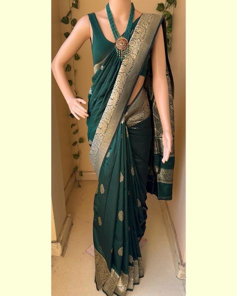 Www.Thejacouture.in > silk sarees > Bottle green Art silk saree. . Bottle green Art silk saree with silver gold zari design all over saree and border. Comes with bottle green blouse piece. Saree height: 48 inches. Saree length: 5.5 meters. Blouse: 80cm . Priced:1750/- INR Normal wash. . Neckpiece: @adornachennai . #sareelove #india #sareeday #sareestyle #sareelovers #sareedraping #sareeblousedesigns #sareenotsorry #sareelover #sareeaddict #artsilk #artsilksarees #bottlegreensaree Bottle Green Blouse, Bottle Green Saree, Indian Bridal Lehenga, Wedding Sarees, Green Saree, Art Silk Sarees, Bottle Green, Green Art, Green Blouse