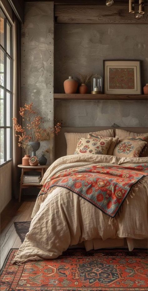 Indian Inspired Bedroom, Bohemian Bedrooms, Indian Bedroom Decor, Indian Bedroom, Bohemian Style Interior, Bohemian Bedroom Decor, Bohemian Bedroom, Bedroom Boho, Modern Bohemian