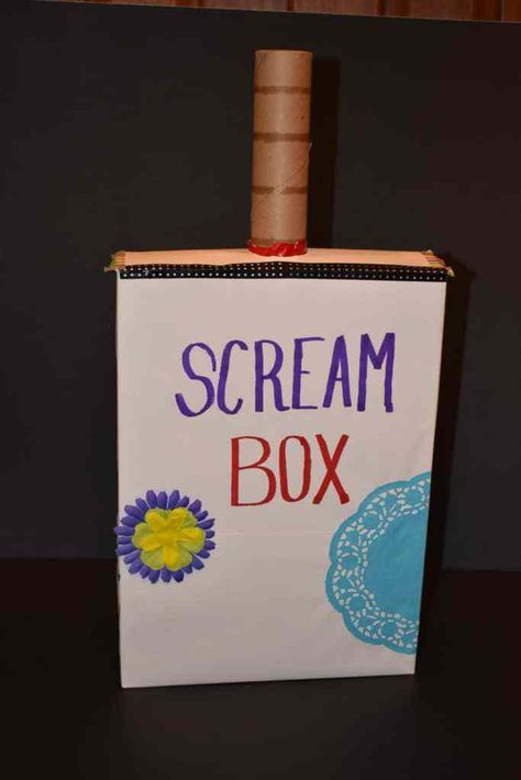 Scream Box can be used for children who are feeling angry or scared.  They can release their feelings by screaming into the box. Child Life Specialist, School Social Work, Therapeutic Activities, The Scream, Counseling Activities, Child Therapy, Art Therapy Activities, Play Therapy, Group Therapy