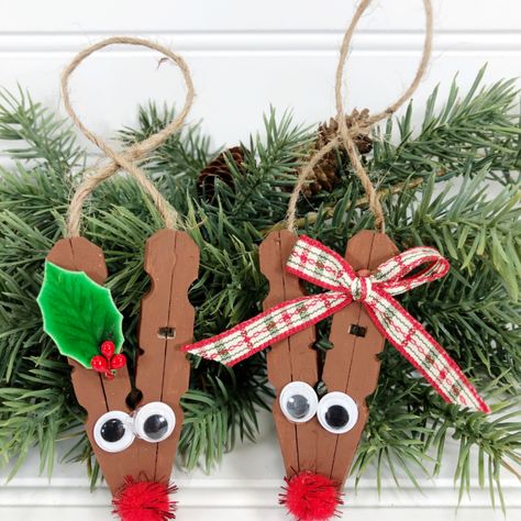 Clothespin Reindeer Ornaments - Crafty Morning Close Pins Crafts, Reindeer Clothespin Ornaments, Reindeer Ornaments Diy, Diy Reindeer Ornaments, Clothespin Christmas Ornaments, Clothespin Reindeer, Stick Reindeer, Reindeer Clothespin, Clothespin Christmas