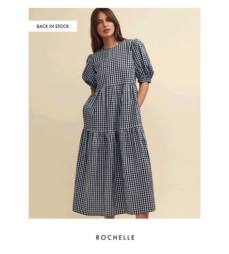 Gingham Midi Dress, Simple Spring Outfits, Midi Dress Navy, Navy Gingham, Midaxi Dress, Iconic Dresses, Navy Purple, Dress Sewing, Blue Gingham