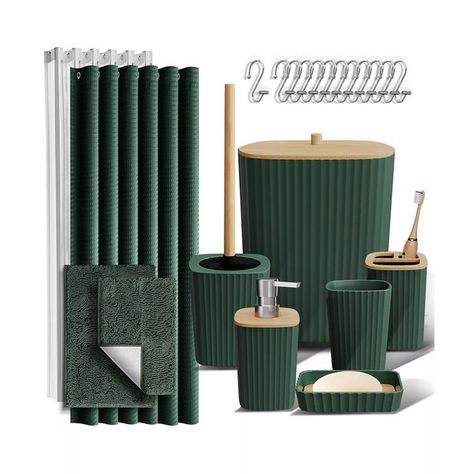 emerald green bathroom accessories set and shower curtain Emerald Green Bathroom, Clear Shower Curtain, Bamboo Bathroom Accessories, Bathroom Vanity Accessories, Green Bathroom Accessories, Green Bathroom Decor, Black Shower Curtains, Green Shower Curtains, Bathroom Accessories Set