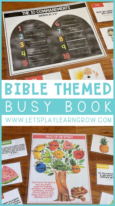 Bible Themed Busy Book Activity Pages Preschool Bible Printables Free, Christian Busy Book, Devotions For Toddlers, Christian Homeschool Activities, Busy Book Page Ideas, Toddler Bible Lessons Printables, Bible Busy Book, Books Of The Bible Activities For Kids, Play Through The Bible