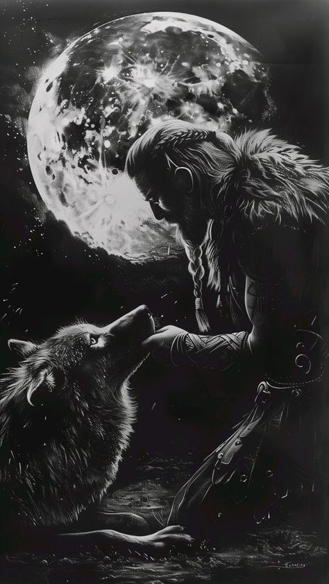 Nordic Wolf Art, Fenrir Drawing, Unbroken Tattoo, Dark Viking Aesthetic, Fenrir Art, Wolf With Red Eyes, Egypt Tattoo Design, Lone Wolf Tattoo, Scary Wolf