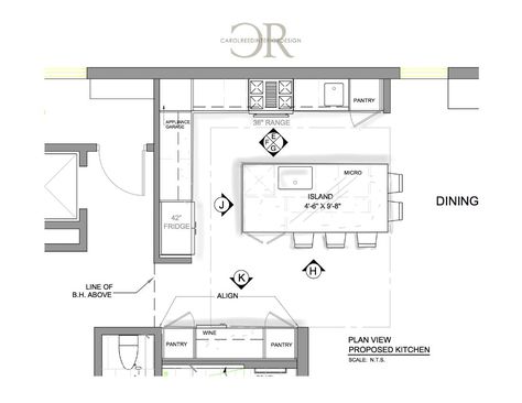 Kitchen Plan - Final Kitchen Design by: Carol Reed Interior Design Inc. www.carolreeddesign.com Modern Kitchen Layout Plans, Modern Kitchen Layout, Kitchen Floor Plan, Kitchen Plan, Kitchen Layout Plans, Interior Design Process, Kitchen Floor Plans, Floor Plan Layout, Floor Remodel