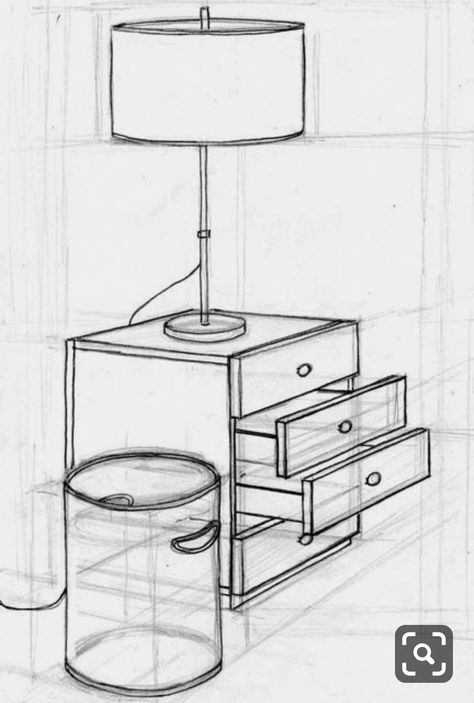 Prespective Sketches Furniture, Furniture One Point Perspective, Basic Interior Design Sketches, One Point Perspective Furniture, Interior Designing Sketches, Furniture Sketches Interiors, Interior Drawing Perspective, Drawing Furniture Interior Design, Furniture Design Sketches Drawings