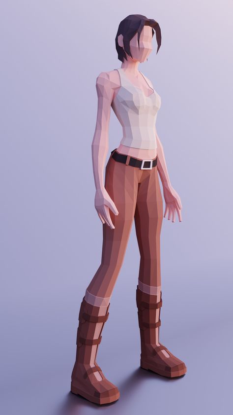 Low poly female game character 3d model Low Poly Female Character, Low Poly Art Style, Low Poly Game Character, Low Poly Character Models, Low Poly Character Design, Low Poly Female, Character Topology, Tadc Oc, Lowpoly Character