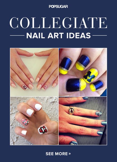 Collegiate Nail Art That Gives a New Meaning to Spirit Fingers College Football Nails Design, Michigan Wolverines Nails, Michigan Nails, School Spirit Nails, Sept Nails, Football Nail Designs, College Nails, Sports Nails, Spirit Fingers