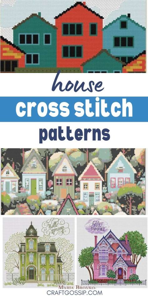 House Cross Stitch Patterns – Cross-Stitch Bedroom Cross Stitch Pattern, House Cross Stitch Patterns, Cross Stitch Houses, House Cross Stitch, Knitting Quilt, Free Cross Stitch Designs, Indie Craft, Summer Beach House, Free Cross Stitch Charts