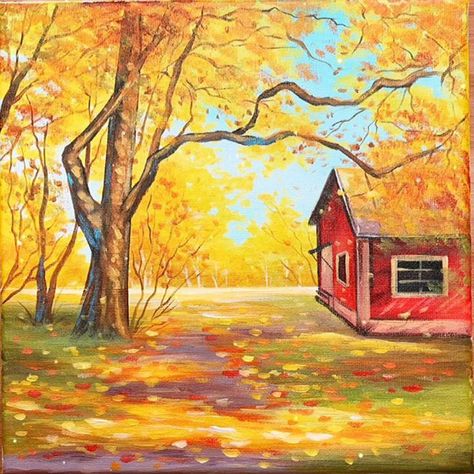 Golden autumn| Acrylic Painting Tutorial | Sophia Art [Video] | Painting art lesson, Canvas painting diy, Easy canvas painting Autumn Landscape Painting Easy, Canvas Painting Diy Easy, Autumn Landscape Drawing, Autumn Painting Acrylic, Autumn Painting Ideas Easy, Painting Diy Easy, Autumn Painting Ideas, Fall Acrylic Painting, Autumn Acrylic Painting