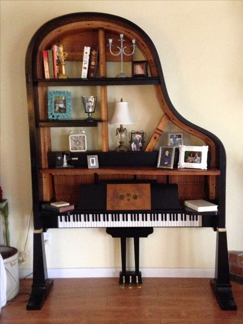 Repurposed baby grand piano Repurposed Piano, Old Piano, Piano Ideas, Piano Decor, Baby Grand Piano, Old Pianos, Baby Grand Pianos, Piano Room, Music Decor