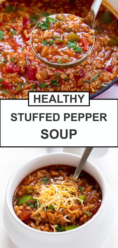 Easy Stuffed Pepper Soup, Peppers And Rice, Stuffed Pepper Soup Recipe, Green Pepper Soup, Freezer Soups, Pepper Soup Recipe, Bell Pepper Soup, Best Easy Dinner Recipes, Meals Kids Love