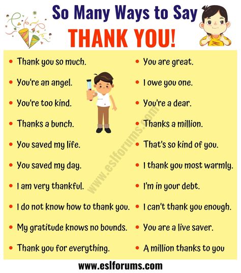 41 Creative Ways to Say THANK YOU | THANK YOU Synonym List - ESL Forums Other Ways To Say, Teaching English Grammar, English Learning Spoken, Conversational English, English Vocab, Good Vocabulary Words, Good Vocabulary, English Language Teaching, English Writing Skills