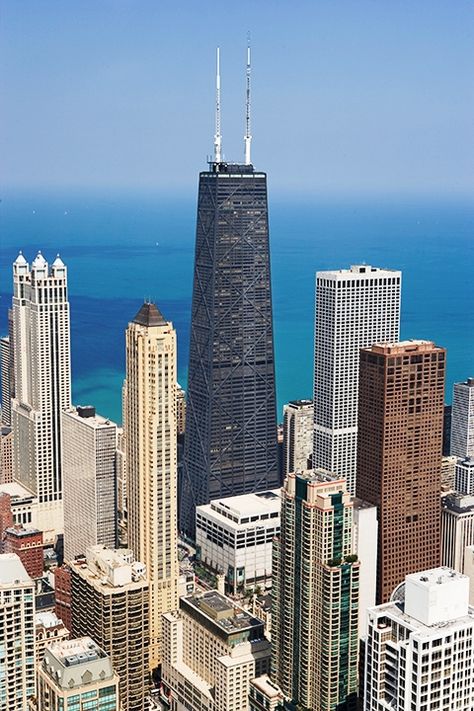 The John Hancock building, my favorite Chicago building Chicago Wallpaper, Chicago Buildings, Black Building, Chicago Pictures, Freedom Tower, Condo Building, Magnificent Mile, John Hancock, House Deco