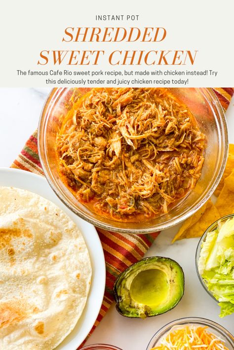 Cafe Rio Sweet Pork Recipe, Colorado Recipes, Sweet Pork Recipe, Shredded Chicken Crockpot, Cafe Rio, Shredded Chicken Tacos, Sweet Pork, Crock Pot Tacos, Sweet Chicken