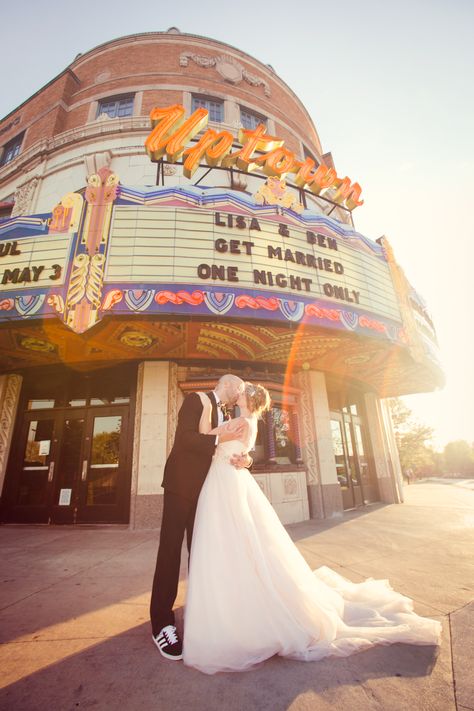 Theatre Wedding Reception, Movie Theatre Wedding Ceremony, Movie Theater Theme Wedding, Old Theater Wedding, Wedding In Theatre, Film Themed Wedding, Movie Theater Wedding Reception, Theater Wedding Reception, Theatre Wedding Ideas