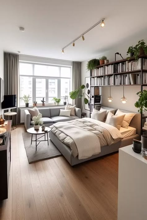 Studio Apartment Decor Ideas, Studio Apartment Decor, Apartemen Studio, Small Studio Apartment Decorating, Cozy Studio Apartment, Apartment Decor Ideas, Tiny Studio Apartments, Mini Apartments, One Room Apartment