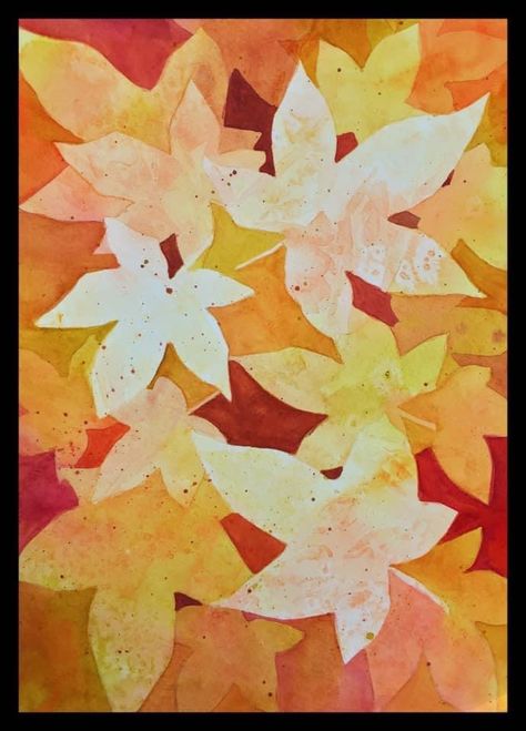 Negative Space Watercolor, Negative Watercolor Painting, Negative Painting Watercolor Trees, Leaf Monoprint, Negative Watercolor, Abstract Fall Leaves Painting, Watercolor Negative Painting, Space Watercolor, Negative Painting