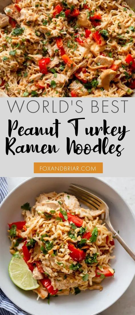 These Quick and Easy Peanut Turkey Ramen Noodles are a delicious and easy 20 minute dinner, perfect for using leftover turkey. Turkey Ramen, Turkey And Noodles Recipe, Using Leftover Turkey, Comfort Food Chicken, Leftover Turkey Recipes, Asian Inspired Dishes, Healthy Supper, Supper Recipes, Leftover Turkey