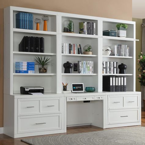 wall shelving with desk - Yahoo Image Search Results Library Desk, Office Bookshelves, Office Built Ins, Home Office Library, Library Wall, Bookcase Wall, Reading Nooks, Desk Ideas, Study Design