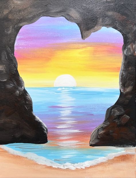 Ocean Painting Easy, Sunset Ocean Painting, Sunset Painting Easy, Ocean Sunset Painting, Paint A Sunset, Dolphin Painting, Mini Canvases, Sunset Canvas Painting, Seascapes Art