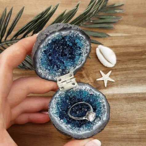 Crystal Engagement Ring, Crystal Engagement Rings, Geode Ring, Blue Geode, Cute Engagement Rings, Blue Dye, Swirl Ring, Engagement Ring Box, Special Ring