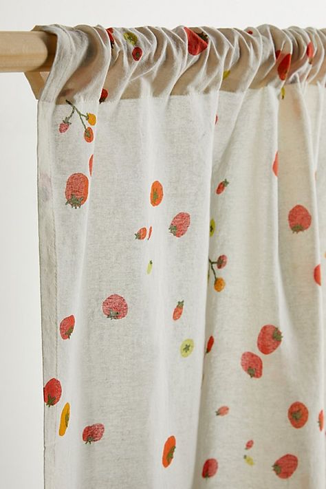 Have some privacy while letting the light into your space with this retro-inspired café curtain set featuring an allover printed motif. Topped with a rod pocket for easy hanging. Available exclusively at Urban Outfitters. Features Café curtain set from UO Home Finished with food icons allover Rod pocket sleeve for easy setup An eco-friendly upgrade, this item is OEKO-TEX® Standard 100 certified free of harsh chemicals UO exclusive Content + Care Includes 2 panels 100% Cotton OEKO-TEX® Standard 100 Certified Meets OEKO-TEX® Standard 100 guidelines which independently test each component for harmful substances for textiles you can trust Machine wash Imported Size Dimensions: 30" l x 30" w | Food Icon Café Curtain Set in Tomato at Urban Outfitters Cafe Curtain Rings, Cottage Cafe Curtains, Kitchen Decor Eclectic, Cupboard Curtains Kitchen, Curtain Over Dishwasher, Short Bedroom Curtains, Curtains In Bedroom, Cottagecore Curtains, Fun Curtains