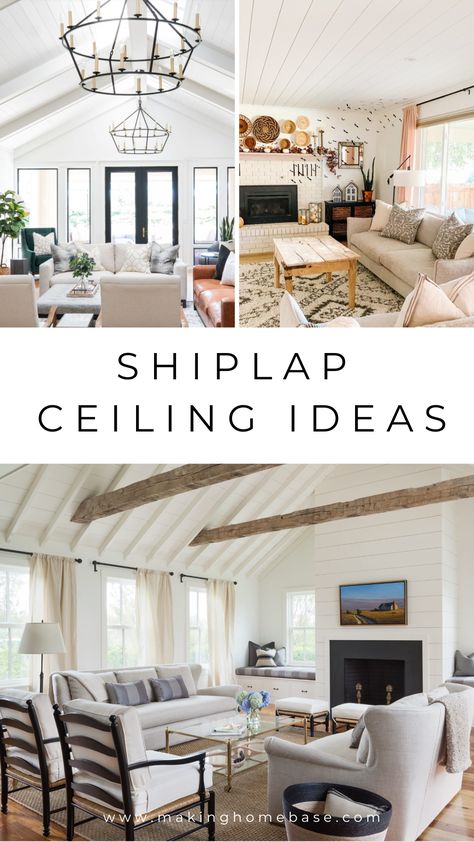 Shiplap On Ceiling In Bedroom, Shiplap Ceiling Trim, Shiplap Ceiling Trim Ideas, Modern Shiplap Ceiling, Nickle Gap Shiplap Ceiling, Cathedral Ceiling Bedroom Ideas, White Shiplap Ceiling With Beams, Nickel Gap Ceiling, Shiplap Paneling Sheets Ceiling