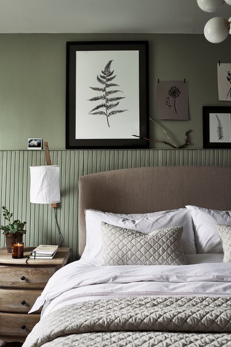 Sage green bedroom ideas to refresh your scheme Sage Headboard, Soft Green Bedroom, Sage Green Bedroom Ideas, Green And White Bedroom, Olive Green Bedrooms, Green Bedroom Walls, Green Bedroom Ideas, Green Headboard, Green Accent Walls