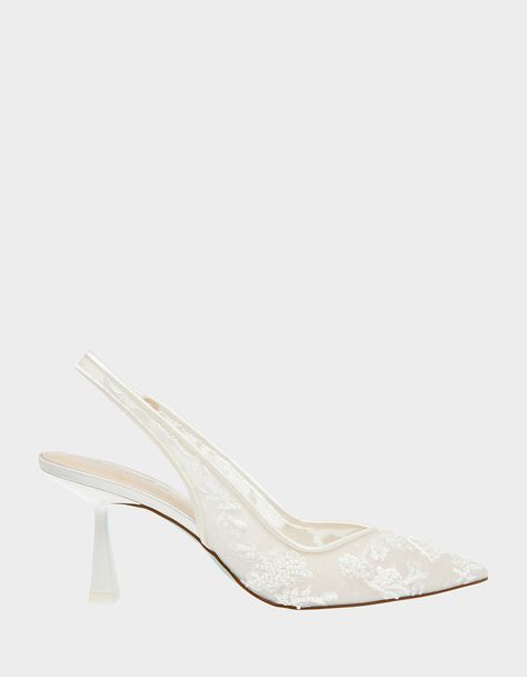 NIKKI IVORY Slingback Heels | Women's Heels – Betsey Johnson White Kitten Heels, Bride Heels, Wedding Shoes Bride, Bridal Heels, Lace Heels, Slingback Heels, 3 Inch Heels, White Heels, Wedding Heels