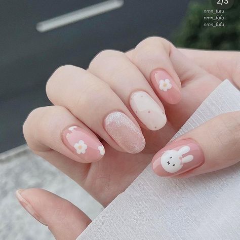 Kutek Disney, Bunny Nails, Beauty Hacks Nails, Asian Nails, Hello Nails, Hippie Nails, Simple Gel Nails, Blush Nails, Pretty Gel Nails