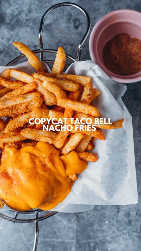 Copycat Taco Bell Nacho Fries (Vegan) - Liv B. Vegan Taco Bell, Taco Bell Nacho Fries, Taco Bell Nacho Cheese, Vegan Copycat, Copycat Taco Bell, Vegan Gourmet, Nacho Fries, Taco Bell Recipes, Fried Tacos