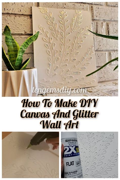 Hot Glue Canvas Art Diy, Diy Glitter Wall Art, What To Do With Glitter, Diy Glitter Wall, Glitter Paint Canvas, Glitter Paint For Walls, Hot Glue Art, Glitter Projects, Glitter Painting