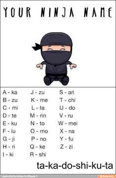 What's your ninja name? 12 Sources of Ninja Day Inspiration Your Ninja Name, Ninja Name, Yes It Is, Oh Yes, Be Awesome, Martial Arts, Lesson Plans, Boston, Word Search Puzzle