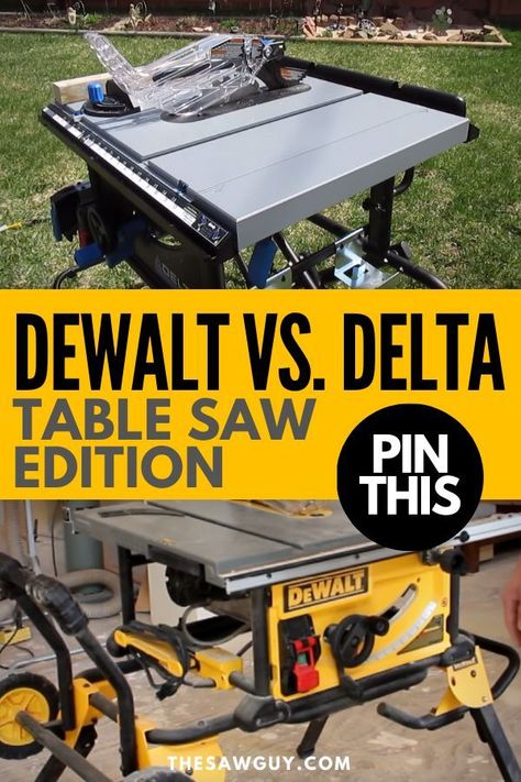 Setting up your woodworking shop? Both Dewalt and Delta produce good quality power tools for woodworking. Find the perfect one for your needs and budget to get the most value for money. Click on for our Dewalt vs. Delta Table Saw Edition tool comparison.  #thesawguy #tablesaw #toolreview #woodworkingtools  #powertools #carpentry Dewalt Table Saw, Delta Table Saw, Home Made Table Saw, Tools For Woodworking, Woodworking Table Plans, Table Saw Station, Table Saw Workbench, Portable Table Saw, Best Table Saw