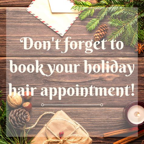 Holiday appointments are going fast, call to book yours now so you're ready to take on the holidays! 🎄 Hair Appointment Quotes, Holiday Appointments, Hair Salon Quotes, Stylist Quotes, Salon Promotions, Hair Salon Marketing, Thanksgiving Hair, Hairstylist Quotes, Salon Quotes