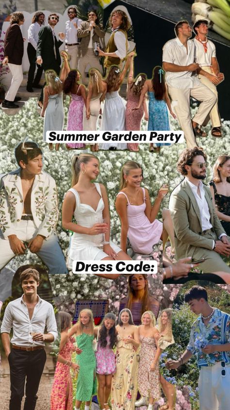 Garden Wedding Dress Guest, Cocktail Garden Party, Party Dress Codes, Garden Party Outfit, Dinner Party Outfits, Cocktail Theme, Birthday Dinner Party, Garden Wedding Dresses, Garden Party Birthday