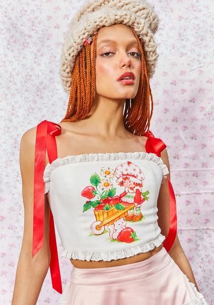 Dolls Kill x Strawberry Shortcake Exclusive Collab | Dolls Kill Graphic Corset Top, Dolls Kill Outfits, Short Cake, Perfect Vision, Strawberry Shortcake Doll, Barbie Outfits, Black Halloween Dress, Mini Sundress, Novelty Bags