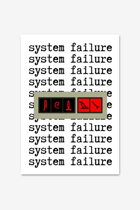 Wall art print/poster inspired by season 2 of the tv show Lost (2004) when the swan station hatch countdown clock runs down and the automated voice repeats "system failure". The print features the words repeating and artwork of the clock showing the hieroglyphics. Lost Tv Show Poster, Lost Tv Series, Dharma Initiative, System Failure, Culture Wall, Lost Tv Show, Countdown Clock, My Home Office, Magazine Layout Design