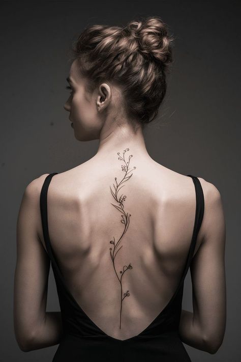 Spine tattoos have become an increasingly popular choice for women who want a design that is both beautiful and meaningful. This particular placement offers a long, elegant canvas perfect for intricate designs, quotes, or minimalist symbols. The spine’s vertical alignment lends itself well to tattoos that tell a story or embody a personal meaning. Whether you prefer a delicate floral arrangement, a powerful quote, or symbolic geometric patterns, spine tattoos provide endless possibilities for se Spinal Scar Tattoo, Mountain Spine Tattoo, Spine Tattoos For Women Fine Line, Cross Spine Tattoos For Women, Spine Tattoos Women, Christian Spine Tattoos For Women, Spine Tattoos For Women Unique, Elegant Spine Tattoos For Women, Best Spine Tattoos