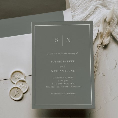 Classy Sage Green Wedding, Green And Cream Wedding Invitations, Sage Green Invitations Weddings, Simple Wedding Invitations Elegant, Wedding Minimalist Invitation, Sage Wedding Invite, Sage Green Wedding Invitations, Sage Wedding Invitations, Wedding Invitations Green